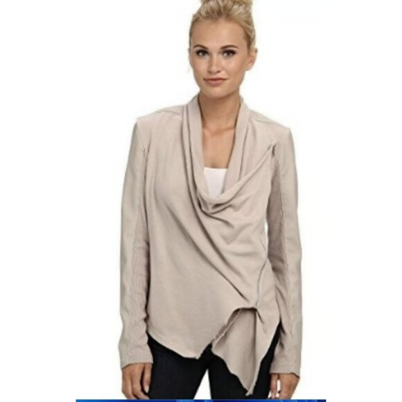 Blank NYC Beige Faux Suede Drape Front Jacket Asymmetrical Zip XL NEW - Picture 1 of 7